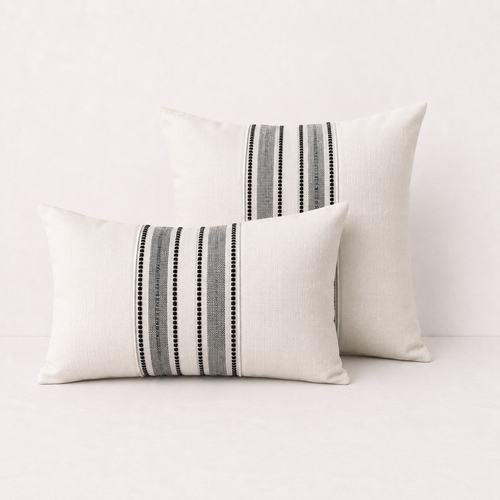 Embroidered Stripe Decorative Pillow Cover - Black