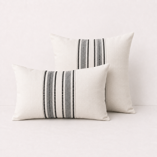 Embroidered Stripe Decorative Pillow Cover - Black