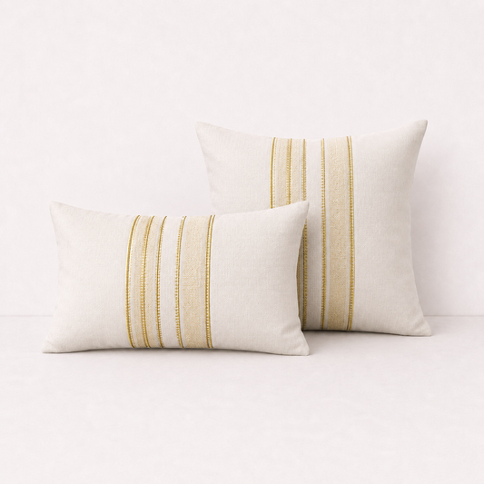 Embroidered Stripe Decorative Pillow Cover - Yellow