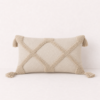 Cream Tufted Tassel Decorative Pillow Cover