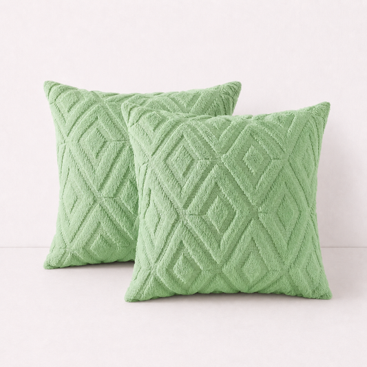 Geometric Textured Pillow Cover - Green