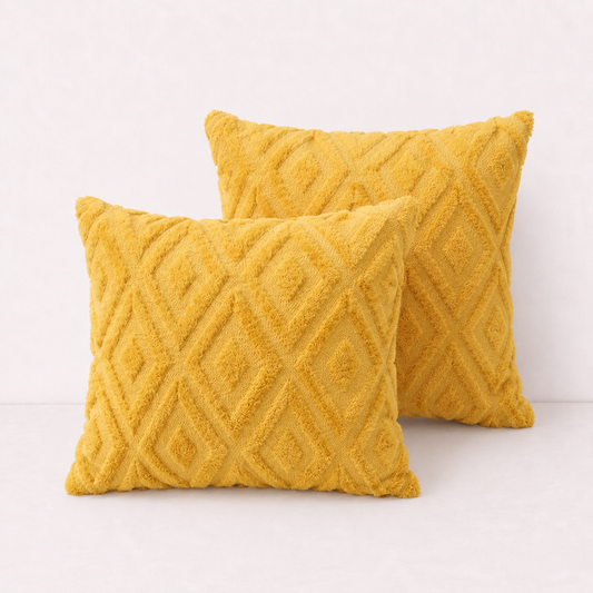 Geometric Textured Pillow Cover -Yellow