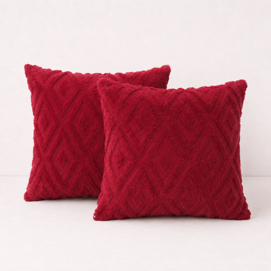 Geometric Textured Pillow Cover - Red