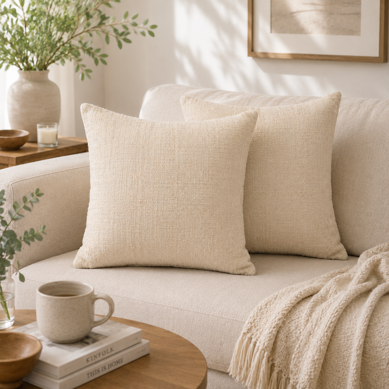 Textured Woven Decorative Pillow Cover- Khaki