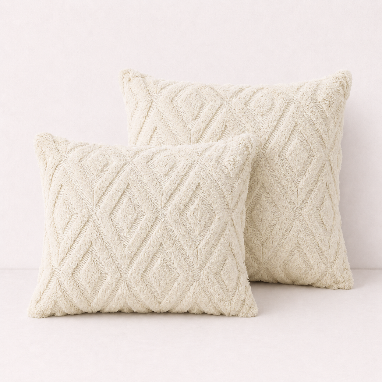 Geometric Textured Pillow Cover - Beige