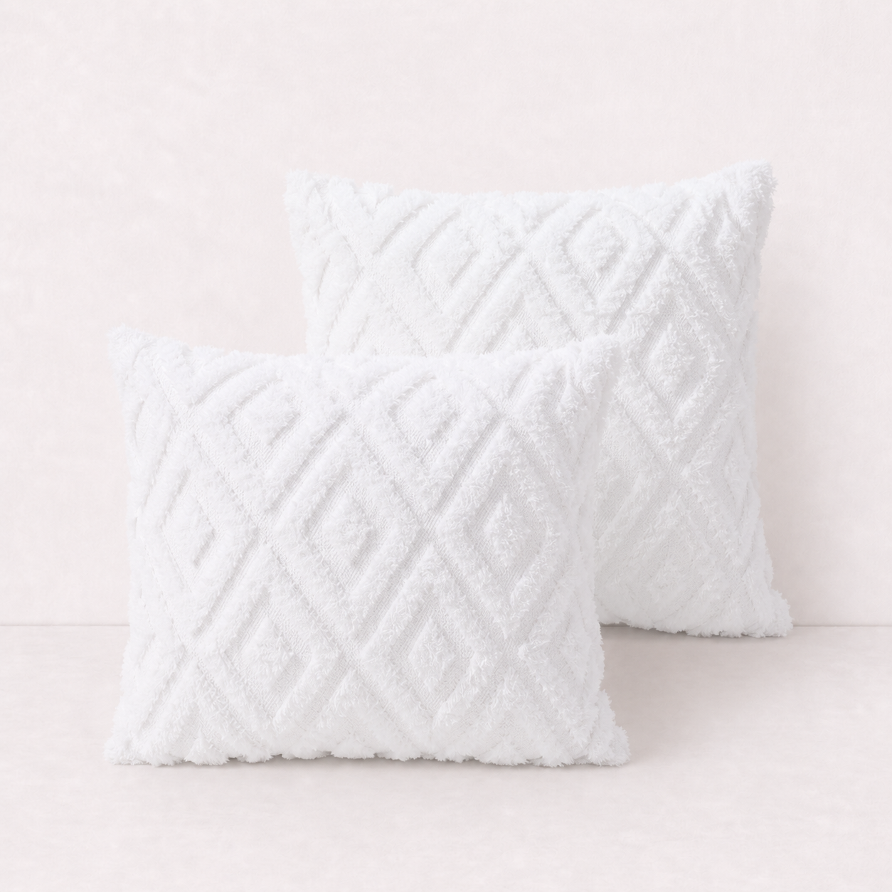 Geometric Textured Pillow Cover - White