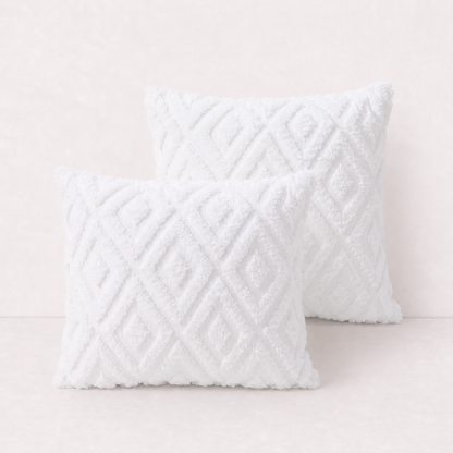 Geometric Textured Pillow Cover - White