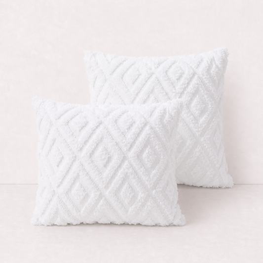 Geometric Textured Pillow Cover - White
