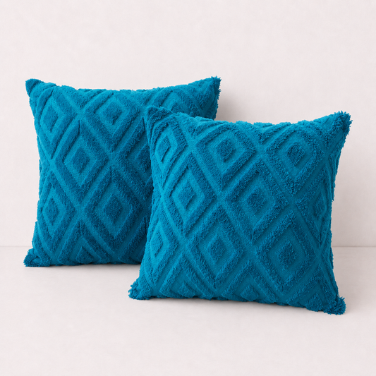 Geometric Textured Pillow Cover - Dark Blue