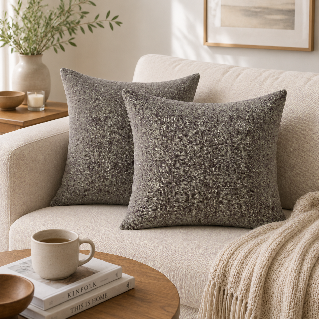 Textured Woven Decorative Pillow Cover - Dark Grey