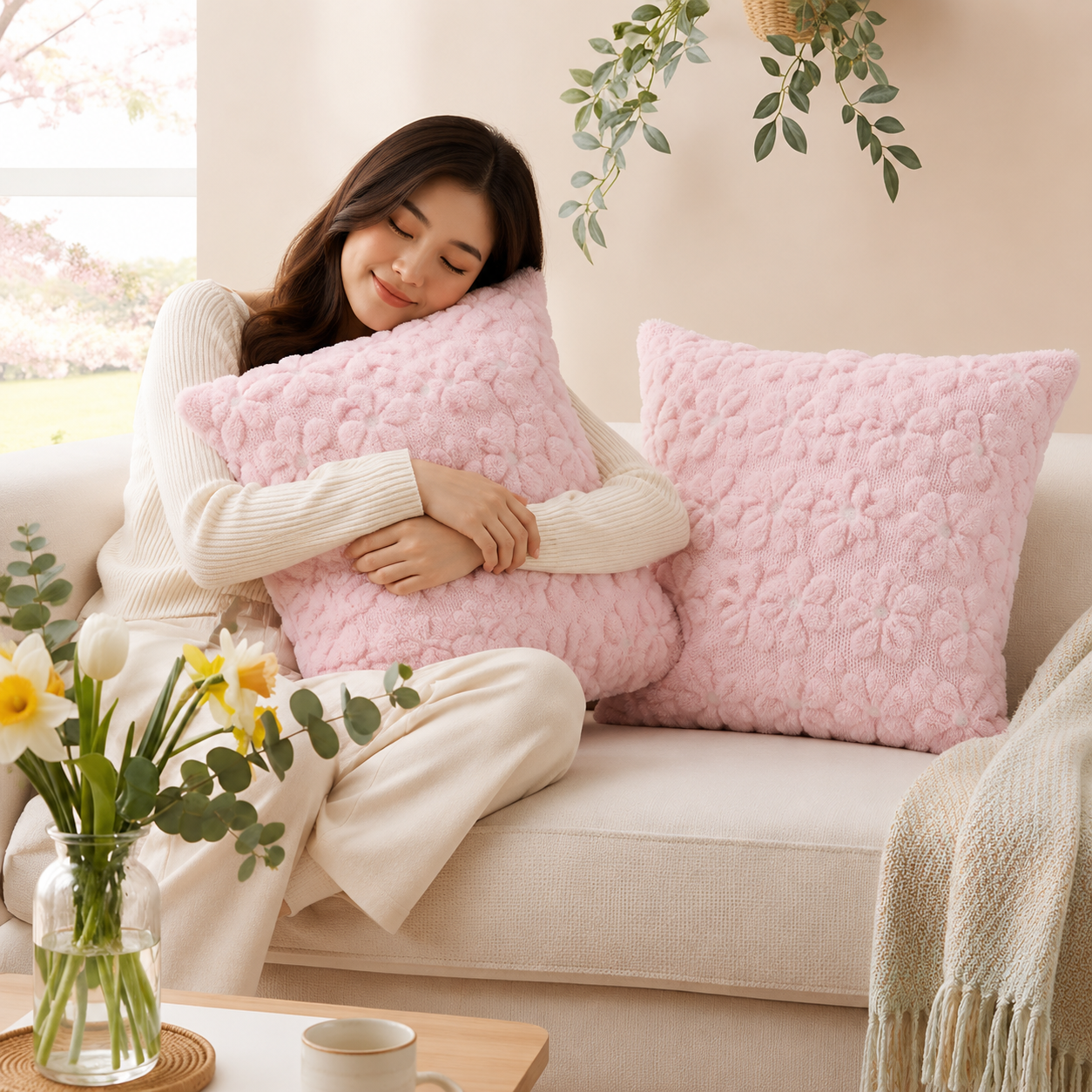 Pink Floral Throw Pillow Covers