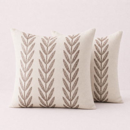 Mixed Beige Farmhouse LeavesThrow Pillow Cover - Brown