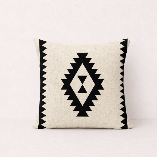 Geometric Linen Decorative Pillow Cover -  Natural Linen