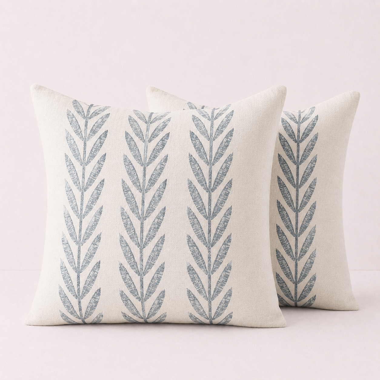 Mixed Beige Farmhouse LeavesThrow Pillow Cover - Dusty Blue
