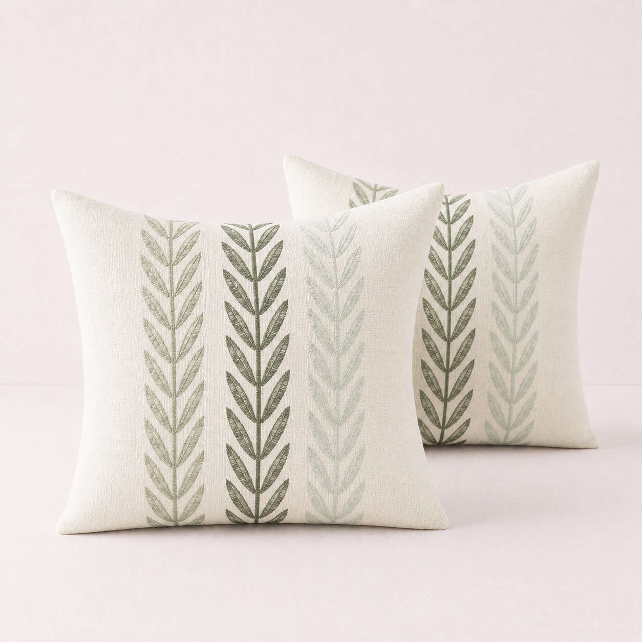 Mixed Beige Farmhouse LeavesThrow Pillow Cover - Mixed Green