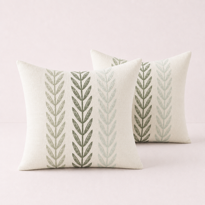 Mixed Beige Farmhouse LeavesThrow Pillow Cover - Mixed Green