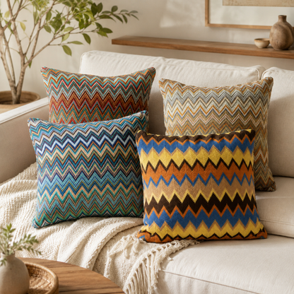 Multicolour Chevron Decorative Pillow Cover - Blue