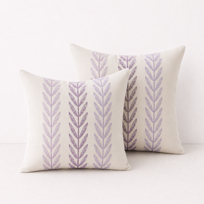Mixed Beige Farmhouse LeavesThrow Pillow Cover - Mixed Purple