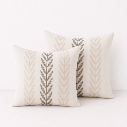 Mixed Beige Farmhouse LeavesThrow Pillow Cover - Mixed Beige