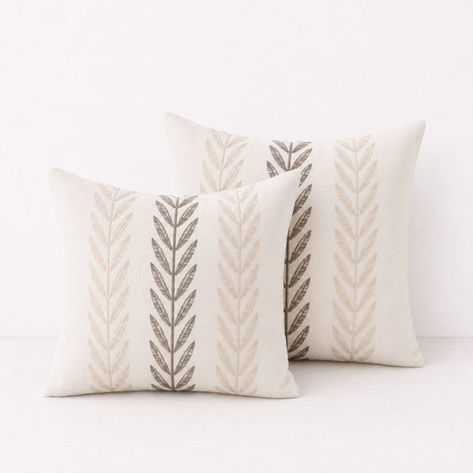 Mixed Beige Farmhouse LeavesThrow Pillow Cover - Mixed Beige