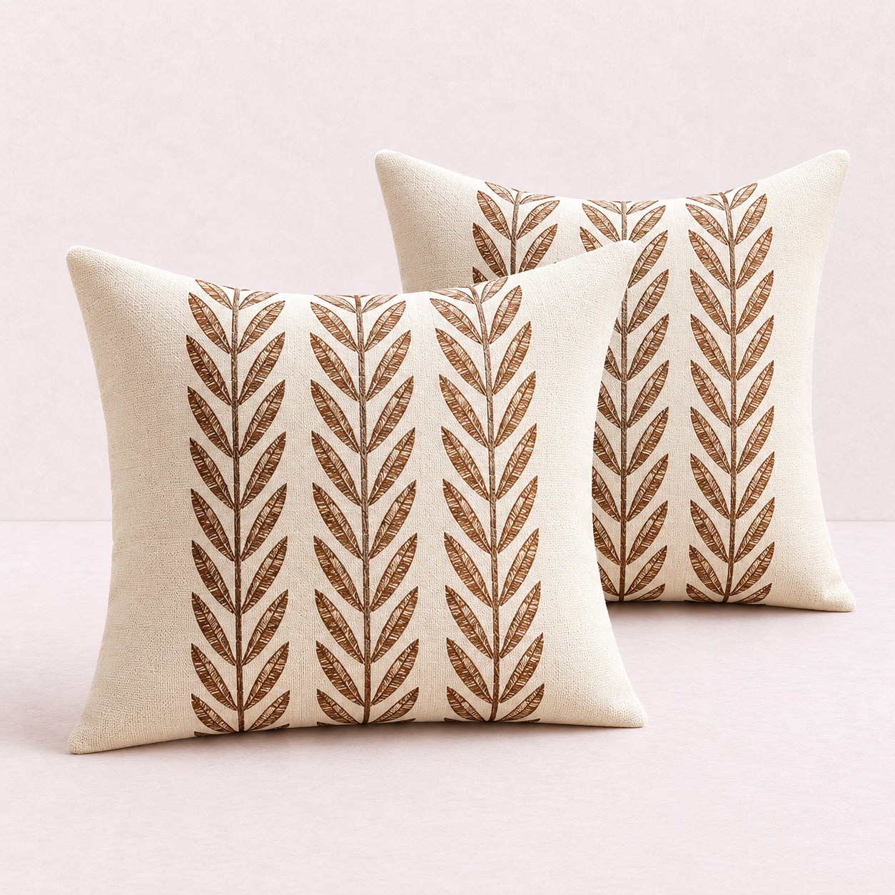 Mixed Beige Farmhouse LeavesThrow Pillow Cover - Chocolate