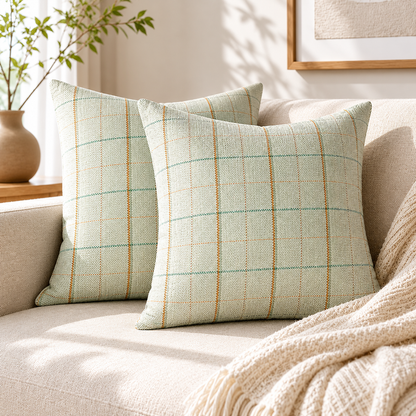 Windowpane Check Decorative Throw Pillow Cover- Green