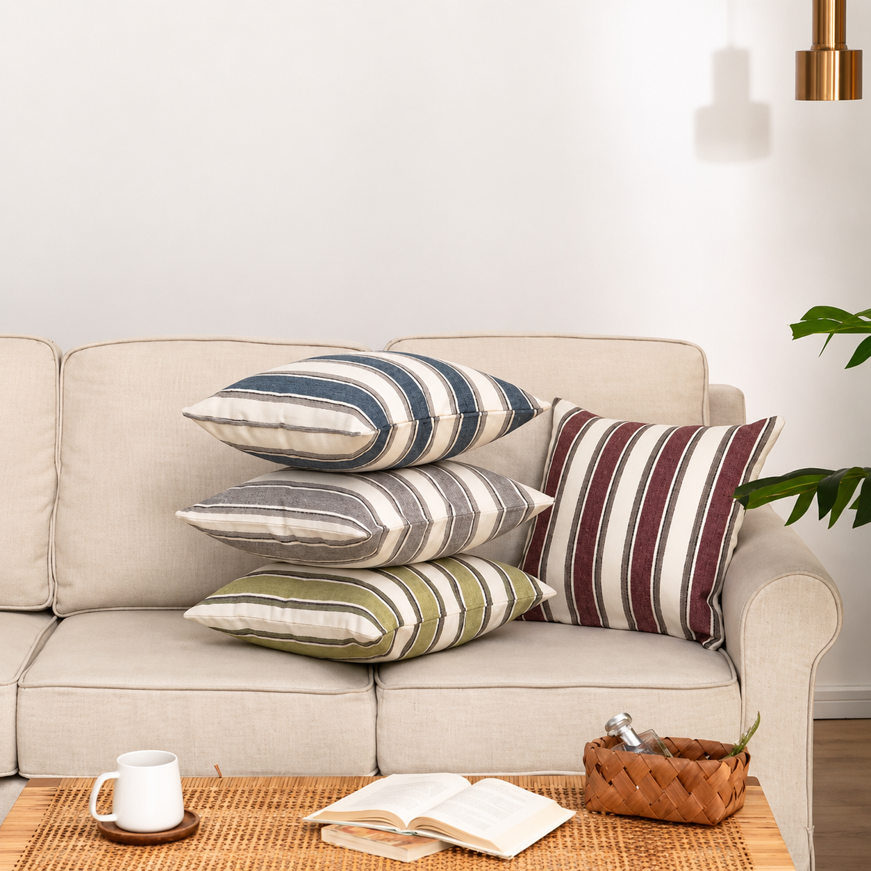 Solid Zipper Linen Pillow Cover - Blue