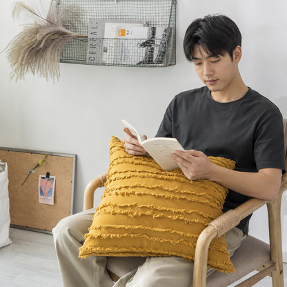 Fringed Boho Throw Pillow Cover Style - Mustard
