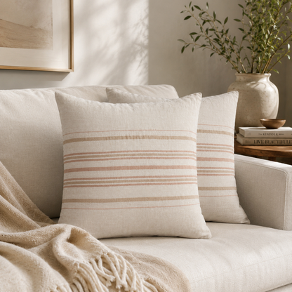 Natural Striped Decorative Pillow Cover - Blue