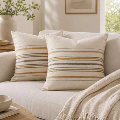 Natural Striped Decorative Pillow Cover - Pinstripe
