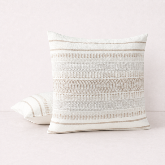 Textured Blue Square Pillow Cover - Beige