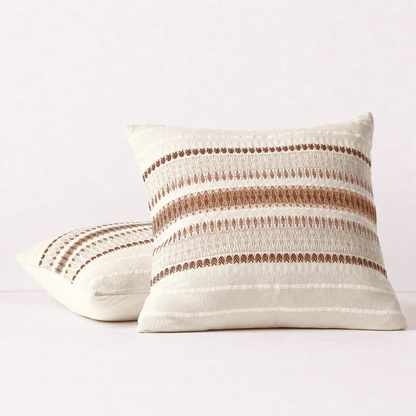 Textured Blue Square Pillow Cover - Cream