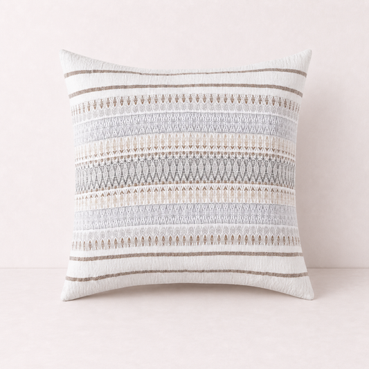 Textured Blue Square Pillow Cover - White
