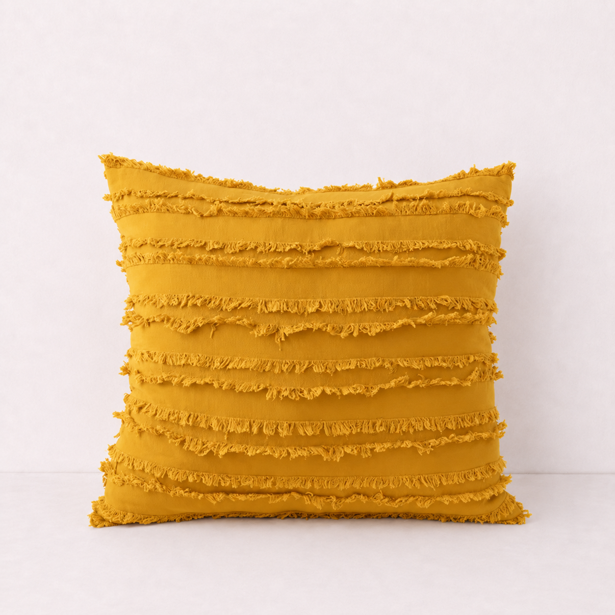 Boho Fringe Throw Pillow Cover - Mustard