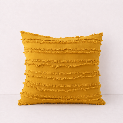 Boho Fringe Throw Pillow Cover - Mustard