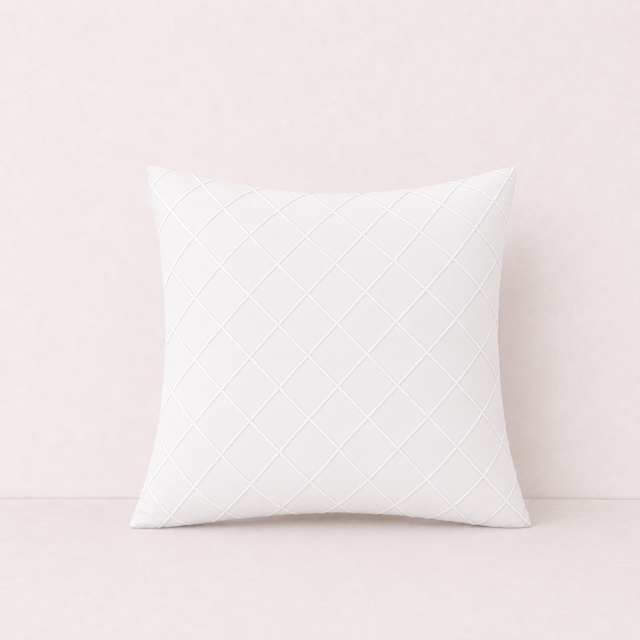 Diamond Quilted Blush Pillow Cover - White