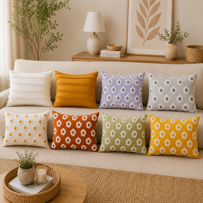 Boho Fringe Throw Pillow Cover - Purple