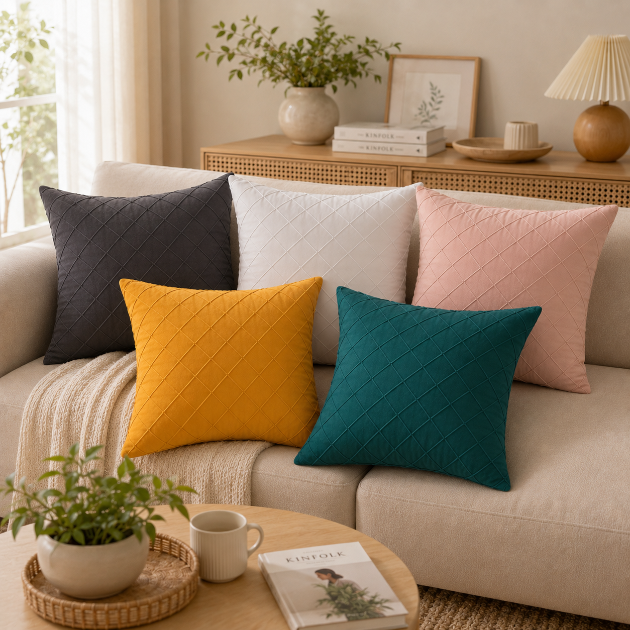 Diamond Quilted Blush Pillow Cover - Aquamarine