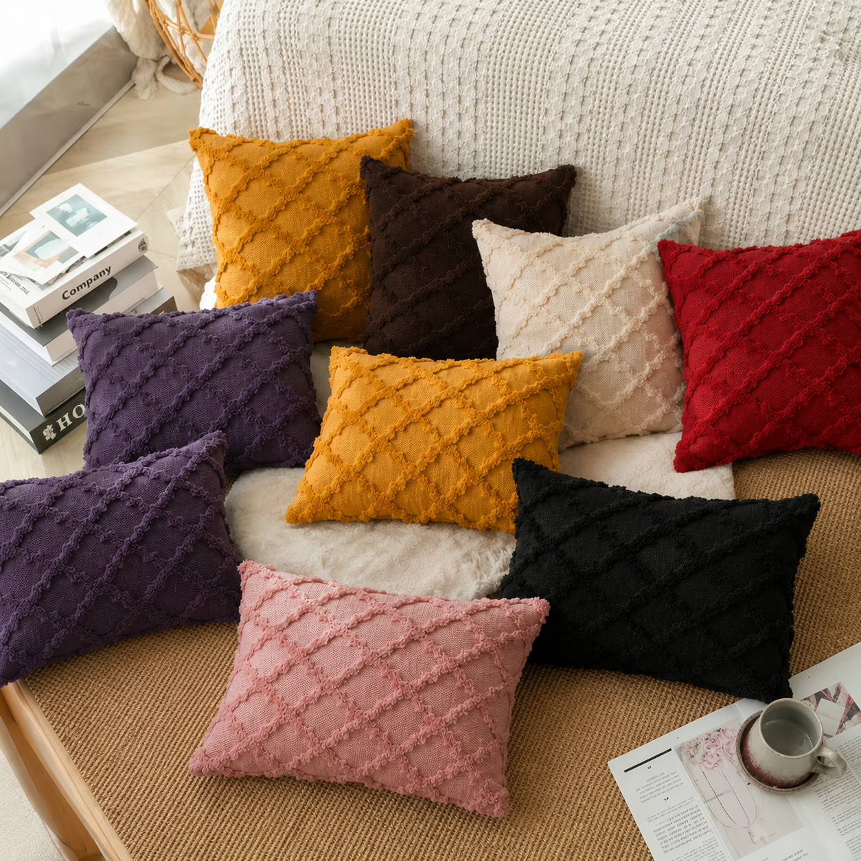 Plush Farmhouse Velvet Pillow Cover - Yellow