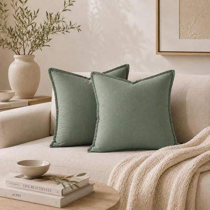 Relaxed Linen Decorative Throw Pillow Cover- Green