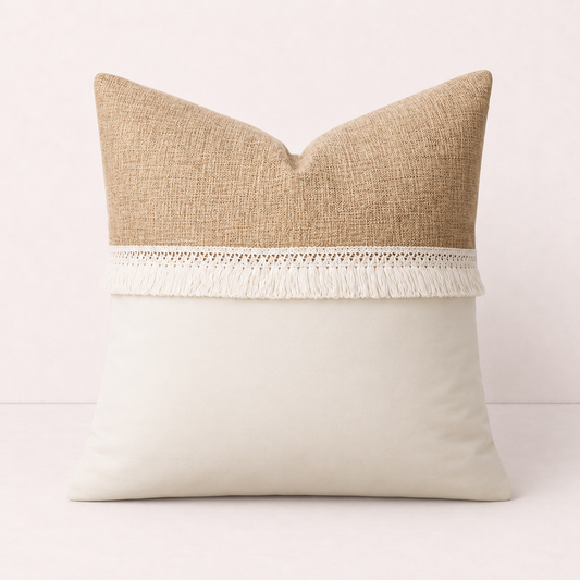 Driftwood Tassel Farmhouse Throw Pillow Cover - Off White