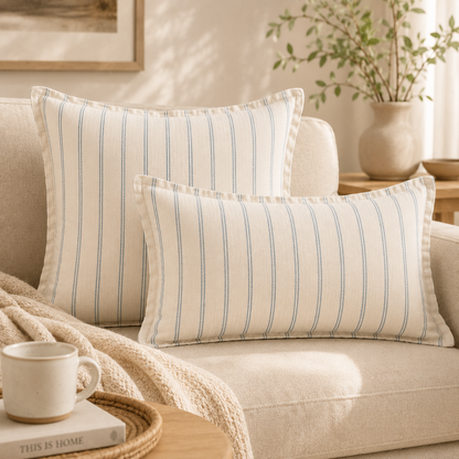 Relaxed Linen Decorative Throw Pillow Cover- Striped