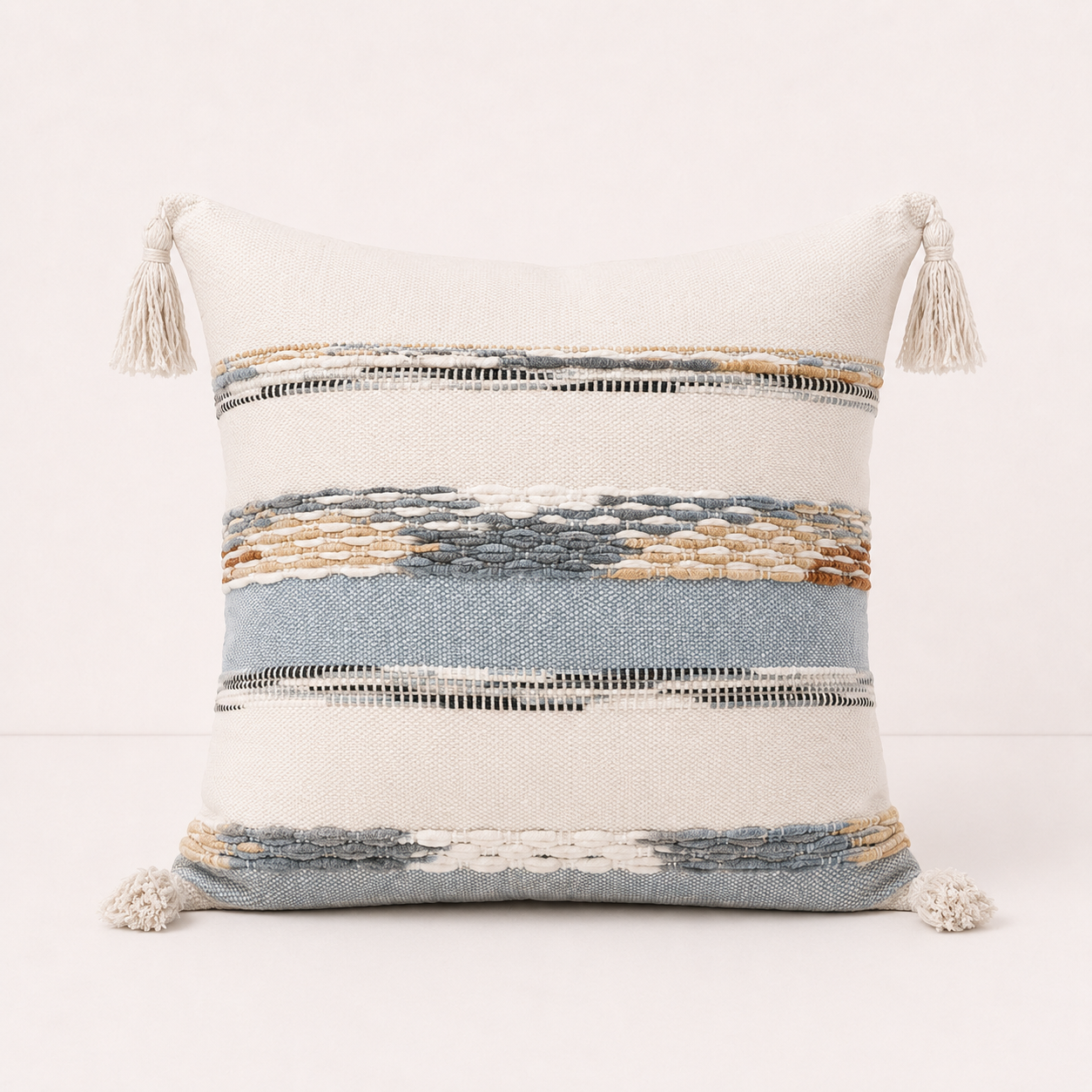 Artistic Boho Throw Pillow Cover - Blue