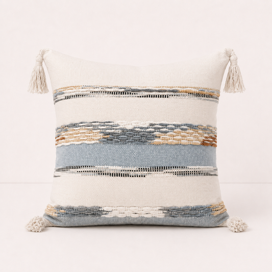 Artistic Boho Throw Pillow Cover - Blue