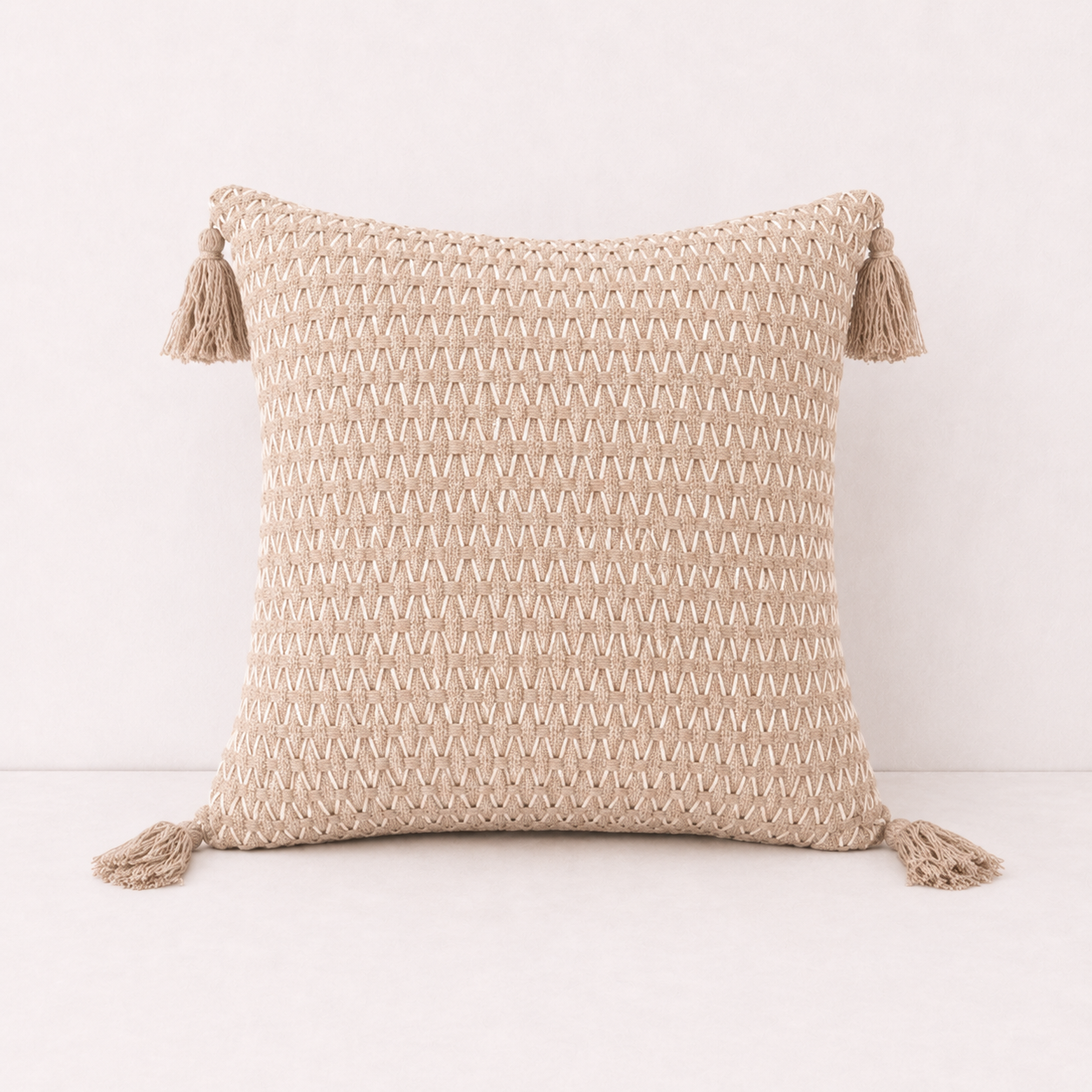 Textured Tassel Pillow Cover - Khaki