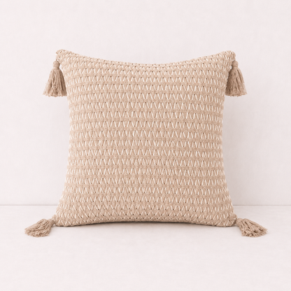 Textured Tassel Pillow Cover - Khaki