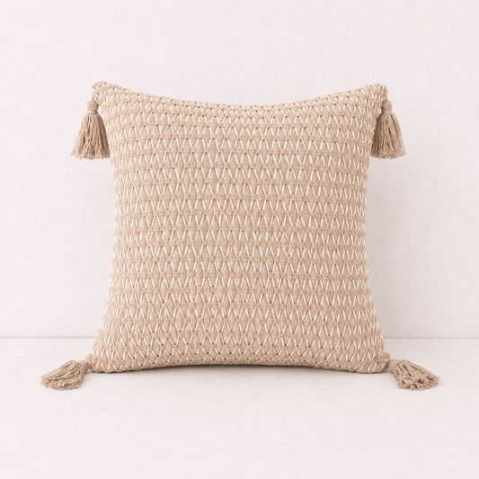 Textured Tassel Pillow Cover - Khaki