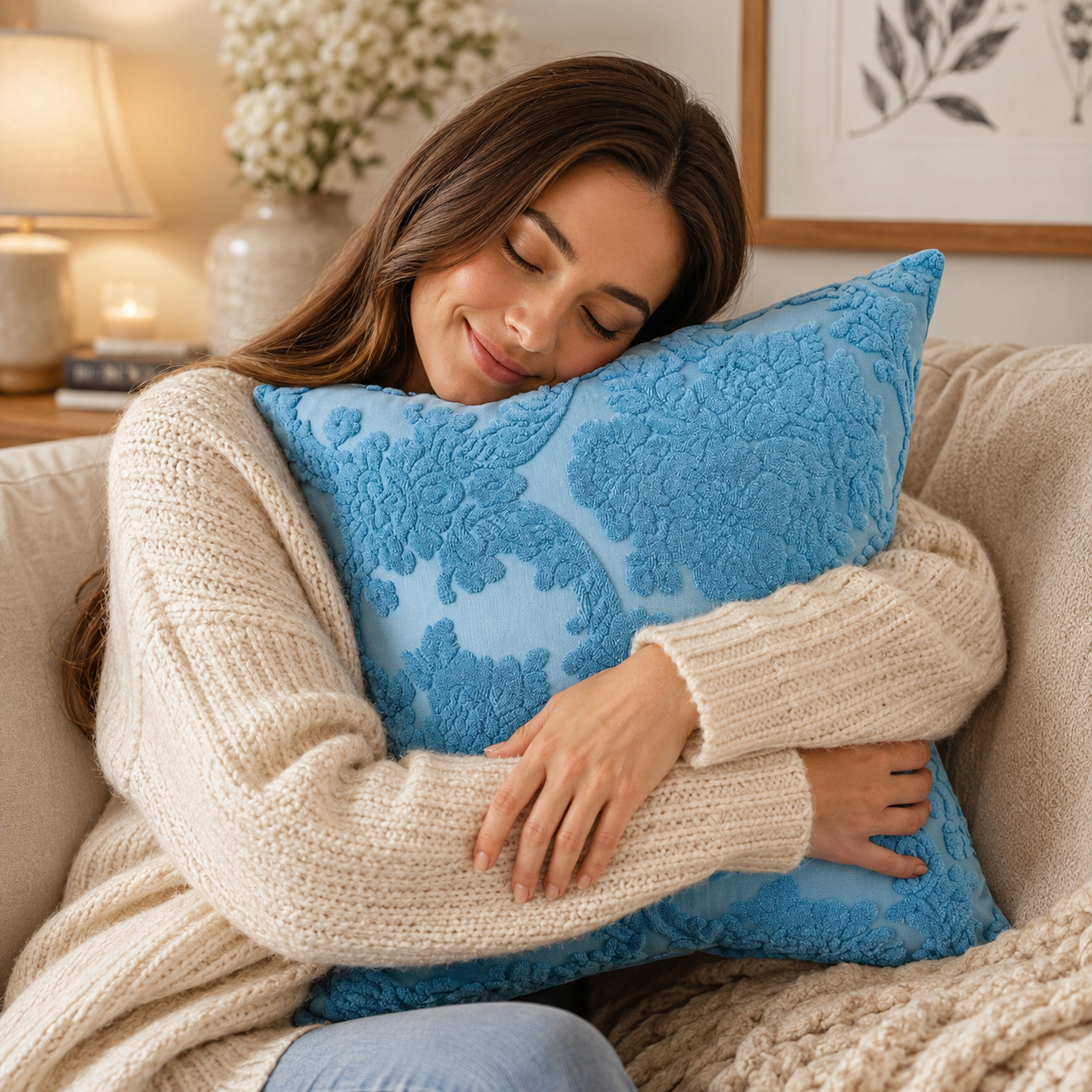 Elegant Jacquard Throw Pillow Cover - Blue