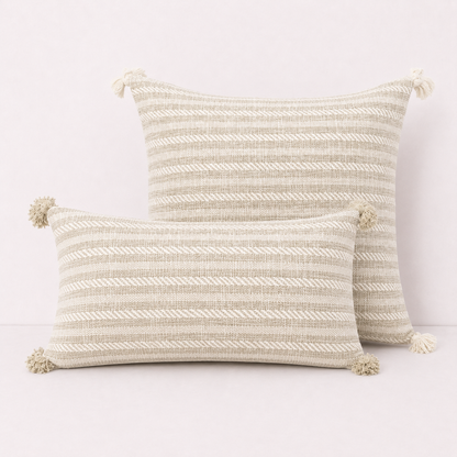 Tassel Linen Cushion Pillow Cover - Cream
