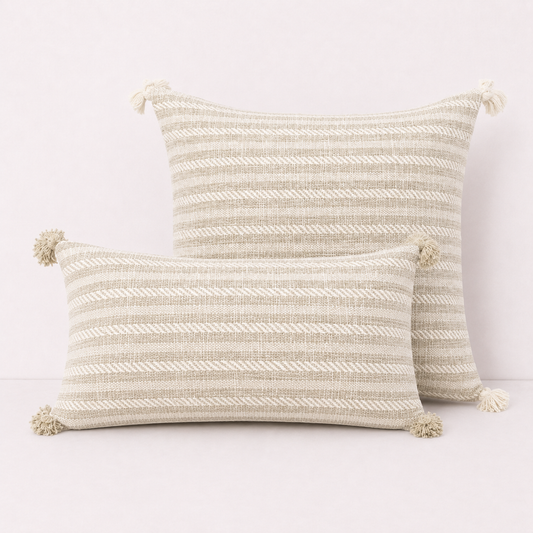 Tassel Linen Cushion Pillow Cover - Cream